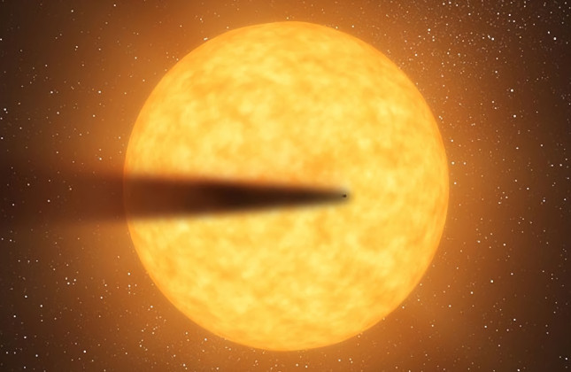 Uiteenvallende exoplaneten, zoals hier is afgebeeld, laten stof achter in de vorm van een lange komeetachtige staart. © JPL-CALTECH/NASA