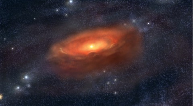 Artist's impression van een 'flared' protoplanetaire schijf, waarbij de dikte sterk toeneemt op grotere afstand van de ster, vergelijkbaar met de schijf die gezien is met het VISIR-instrument op ESO's Very Large Telescope rond de massieve ster HD 97048. 
