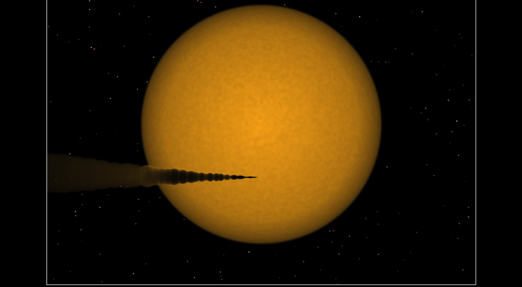 Artist’s impression van de desintegrerende exoplaneet KIC 12557548 (Brogi et al. 2012) © C.U Keller, Leiden University (2012)