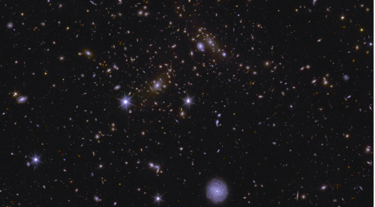 Euclid Deep Field South, 70x zoom  Deze afbeelding toont een gebied van Euclid's Deep Field South. Het gebied is 70 keer ingezoomd vergeleken met het grote mozaïek. Credit: ESA/Euclid/Euclid Consortium/NASA/Cuillandre/Berti/ Anselmi