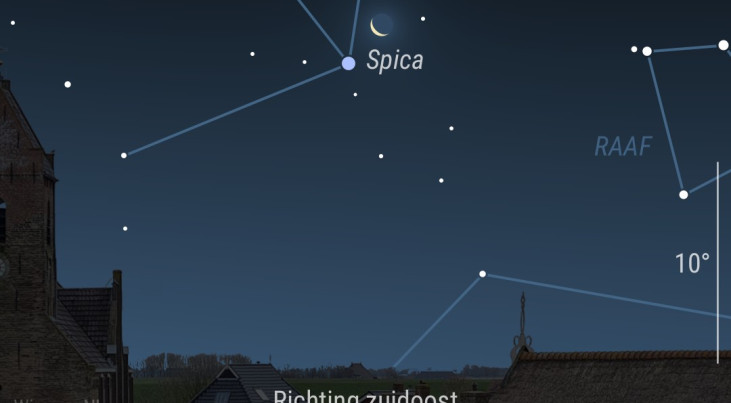 27 november: Spica (Maagd) dichtbij maansikkel