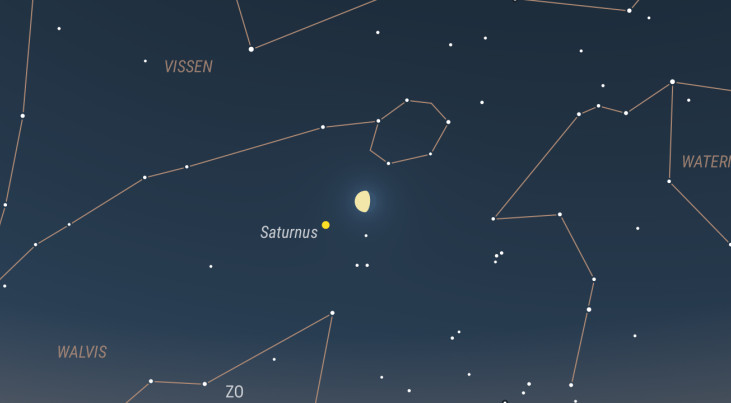 16 juli: Saturnus linksonder maan