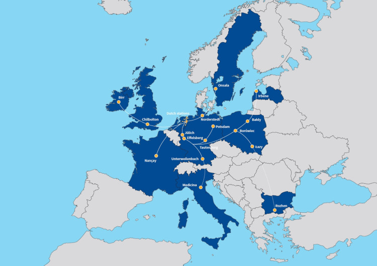 Kaart van Europa met de LOFAR-stations